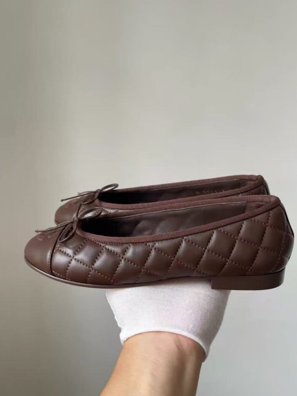 CHANEL Brown Quilted Leather Bow Ballet Flats - Picture 2 of 9